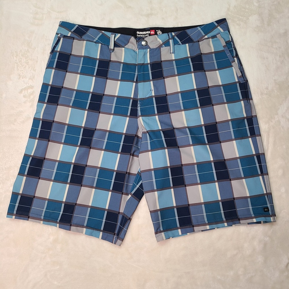 Quicksilver Amphibian Chino Board Shorts Mens 38 Inseam 11" Blue Plaid